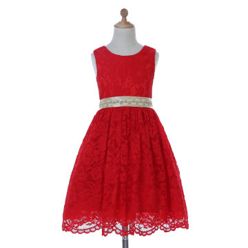 Diseñador de marfil / rojo / púrpura vestido de niña de flores para la boda y Ceremonial
